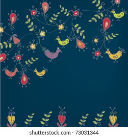 Floral background with birds greeting card