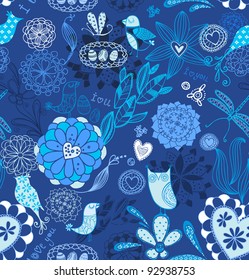 Floral background with birds. seamless pattern in vector