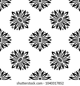Floral background with black and white seamless pattern. Design for wallpapers and textile