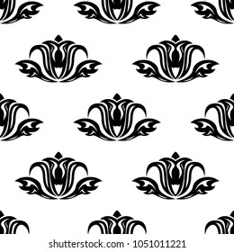 Floral background with black and white seamless pattern. Design for wallpapers and textile