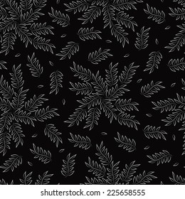 Floral background. Black and white seamless pattern with leaves.