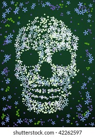 Floral background of blossoms forming a skull