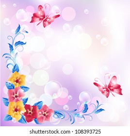 Floral background with boke and bubbles