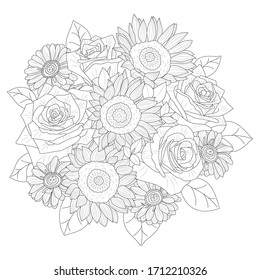 Floral background. Bouquet of flowers on a light background. Hand-drawn vector illustration.