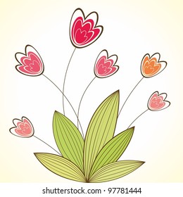 Floral background with bouquet of tulips. Vector illustration.