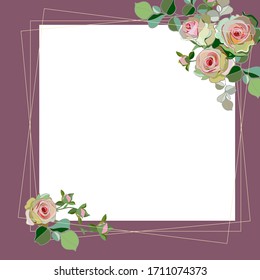 Fondo floral con ramos de rosas y cuadros. Dibujo decorativo vectorial con flores.