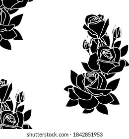 Floral background. Branch of roses with leaves on a white background.