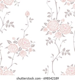 Floral background with branches of roses. Seamless pattern for wallpaper, fabric, digital paper, fills, etc. Shabby chic style.