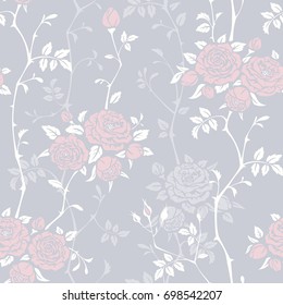 Floral background with branches of roses. Seamless pattern for wallpaper, fabric, digital paper, fills, etc. Shabby chic style.