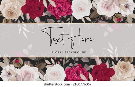 Floral background of brown and maroon roses and leaves arrangements
