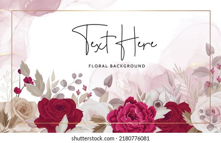 Floral background of brown and maroon roses and leaves arrangements