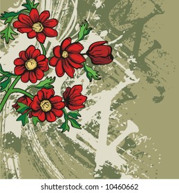 Floral background with a bunch of flowers and grunge details, vector illustration series.