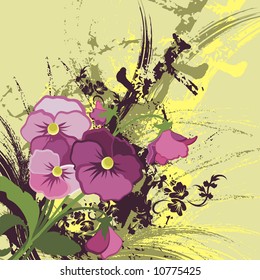 Floral background with a bunch of flowers and grunge details, vector illustration series.