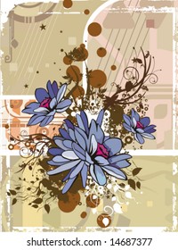 Floral background with a bunch of flowers and grunge details, vector illustration series.