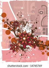 Floral background with a bunch of flowers and grunge details, vector illustration series.
