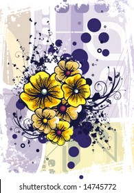 Floral background with a bunch of flowers and grunge details, vector illustration series.