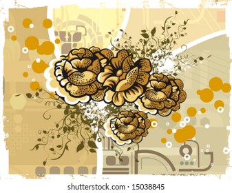 Floral background with a bunch of flowers and grunge details.