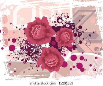 Floral background with a bunch of flowers and grunge details, vector illustration series.