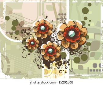 Floral background with a bunch of flowers and grunge details, vector illustration series.