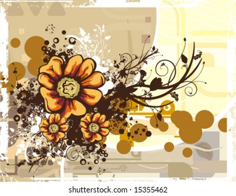 Floral background with a bunch of flowers and grunge details, vector illustration series.