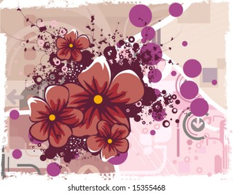 Floral background with a bunch of flowers and grunge details, vector illustration series.