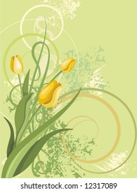 Floral background with a bunch of tulips and grunge details, vector illustration series.