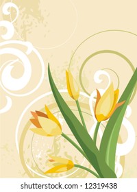 Floral background with a bunch of tulips and grunge details, vector illustration series.