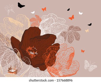 Floral background with butterflies