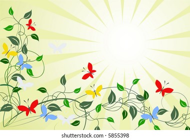 Floral background with butterflies