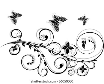 Fondo floral con mariposas.