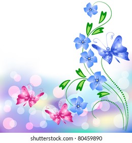 Floral background with butterflies for an insert of the text
