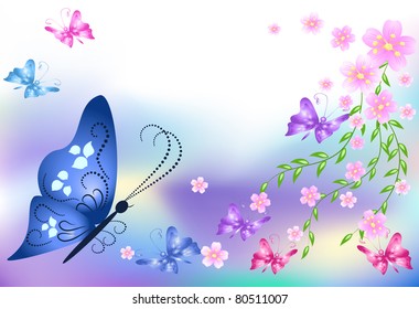 Floral background with butterflies for an insert of the text