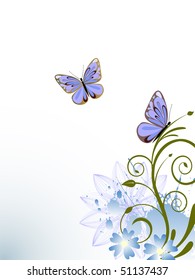 floral background with butterflies - vector