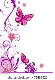 floral background with butterflies - vector