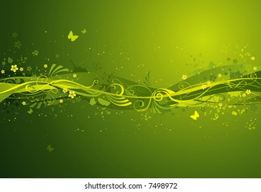 Floral background with butterflies, vector illustration