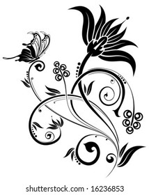 Floral background with butterfly, element for design, vector illustration