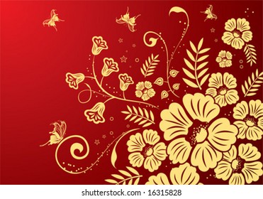 Floral background with butterfly, element for design, vector illustration