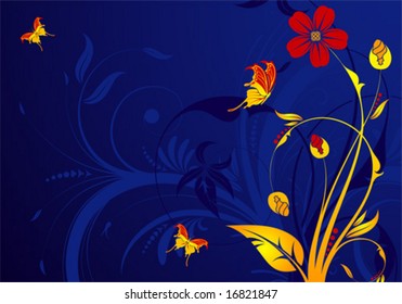 Floral background with butterfly, element for design, vector illustration