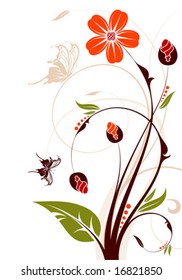 Floral background with butterfly, element for design, vector illustration