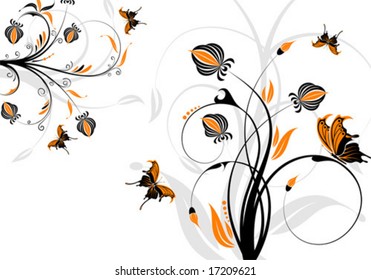 Floral background with butterfly, element for design, vector illustration
