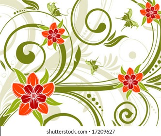 Floral background with butterfly, element for design, vector illustration