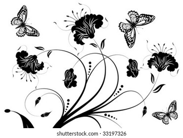 Floral Background with butterfly, element for design, vector illustration
