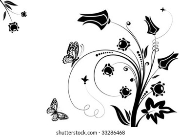 Floral Background with butterfly, element for design, vector illustration