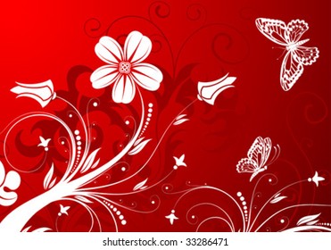 Floral background with butterfly, element for design, vector illustration