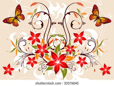 Floral background with butterfly, element for design, vector illustration