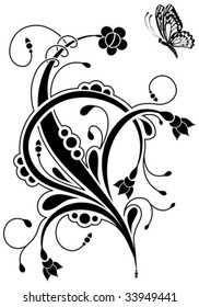 Floral Background with butterfly, element for design, vector illustration