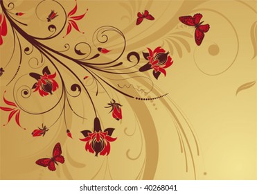 Floral Background with butterfly, element for design, vector illustration