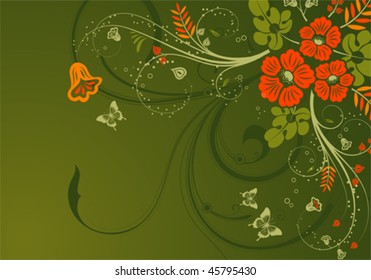 Floral Background with butterfly, element for design, vector illustration