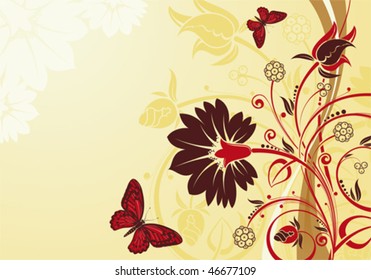 Floral Background with butterfly, element for design, vector illustration