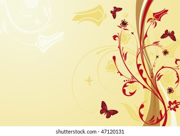 Floral Background with butterfly, element for design, vector illustration